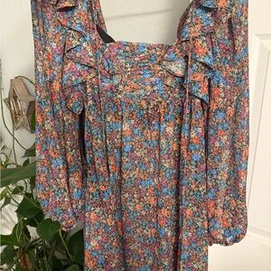 For Love And Lemons Floral Midi Dress - Blue and Orange